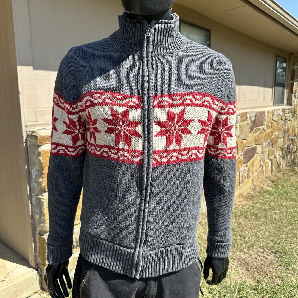 St. John's Bay Gray Zip-Up Sweater with Red Pattern